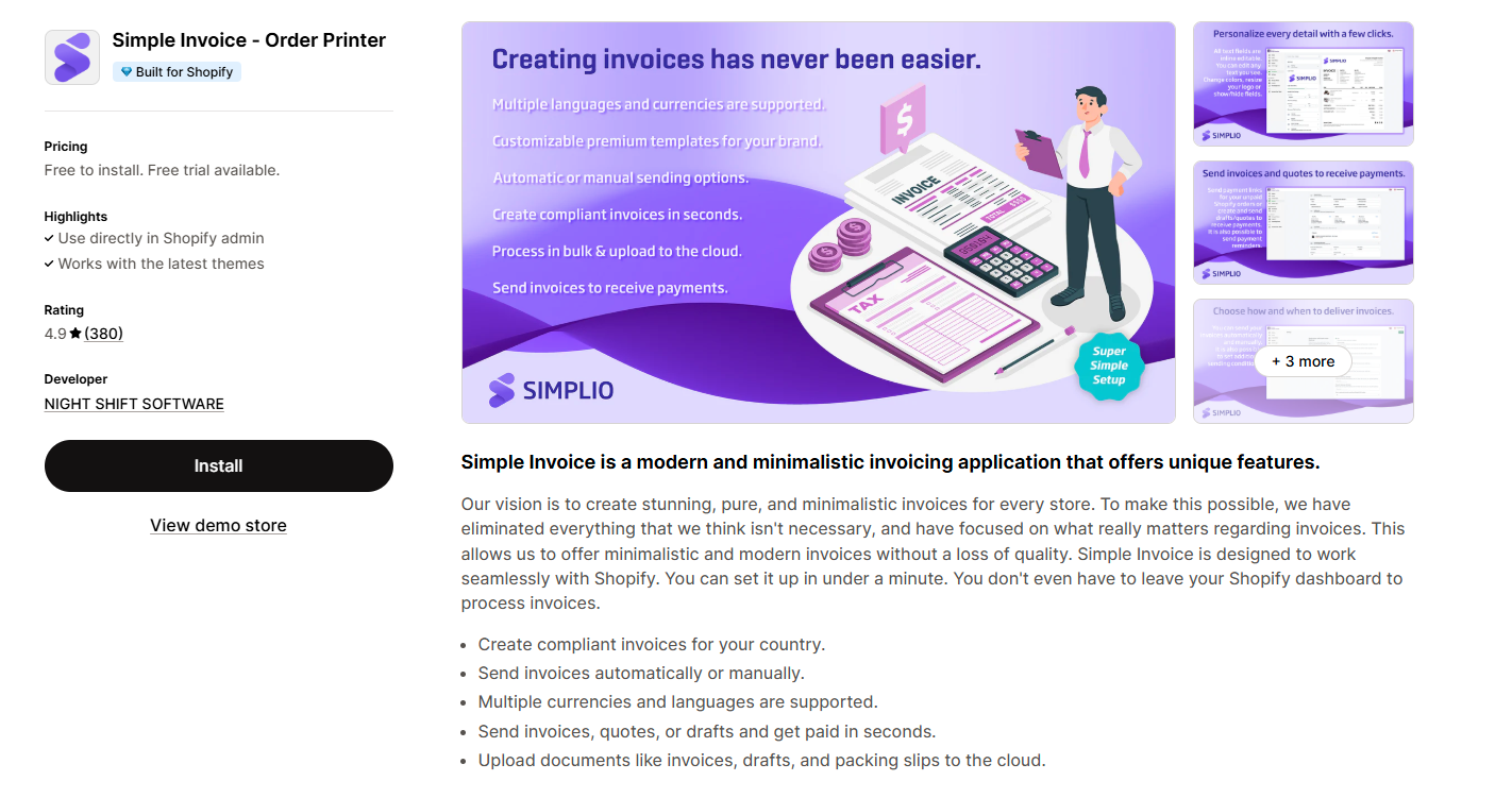 Simple Invoice ‑ Order Printer